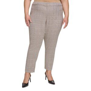 NWT Calvin Klein Plus Size Plaid Ankle Pants X38P6037 16W Luggage Multi Brown